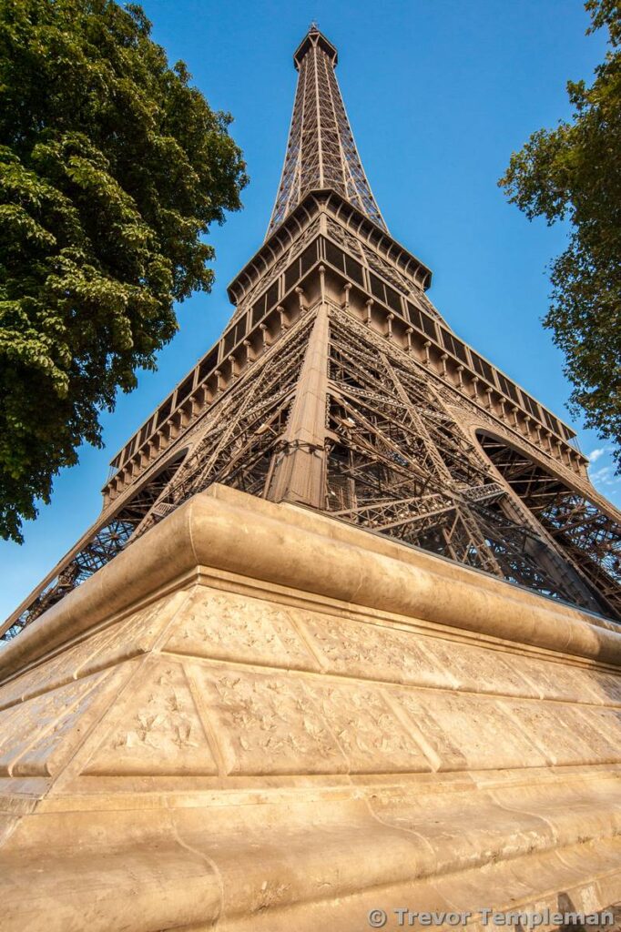 Looking up at the Eiffel Tower