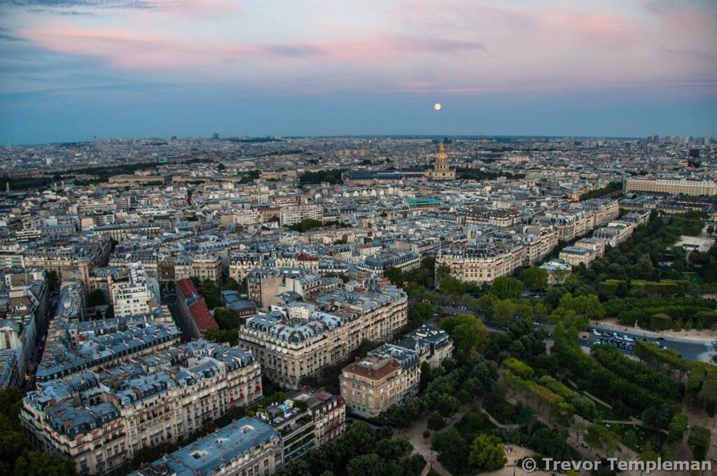 Moon rise over Paris from the top of the Eiffel Tower