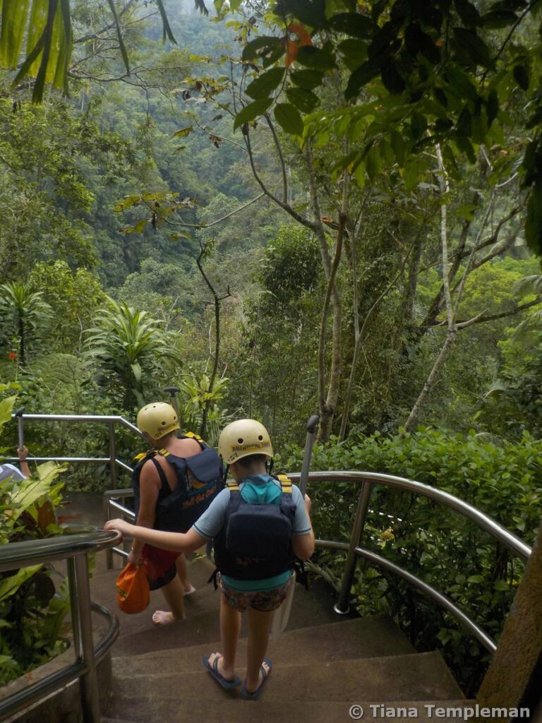 Walking down the stairs to the Ayung River...