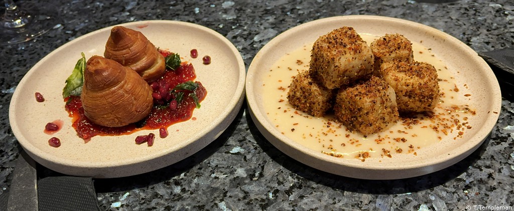 Haloumi doughnuts and salt and pepper tofu at Kazba
