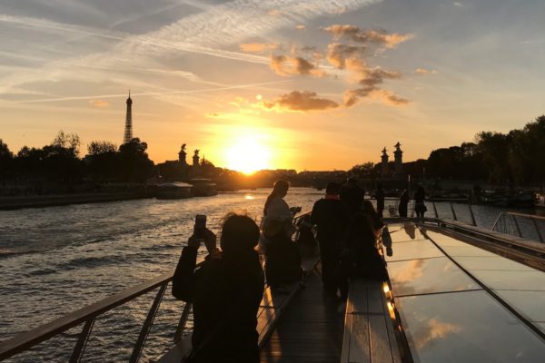 Sunset views of Paris from a river ship