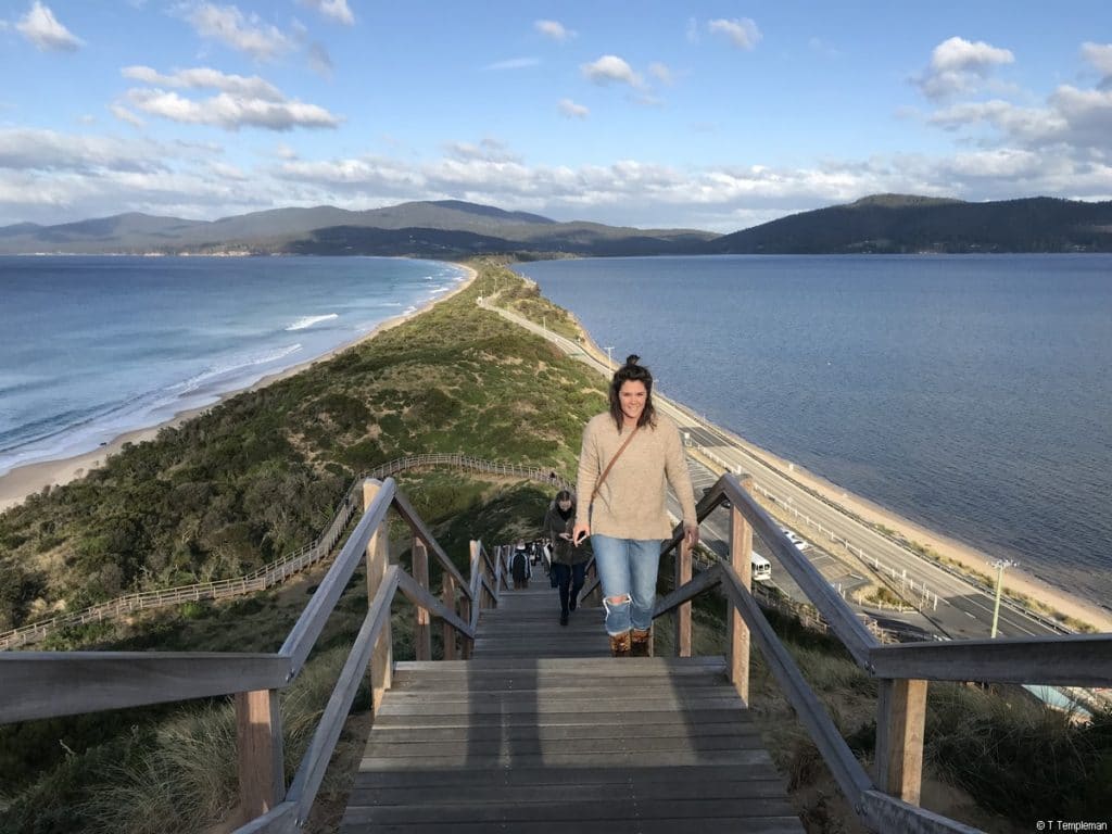 Climbing the stairs at Truganini Lookout