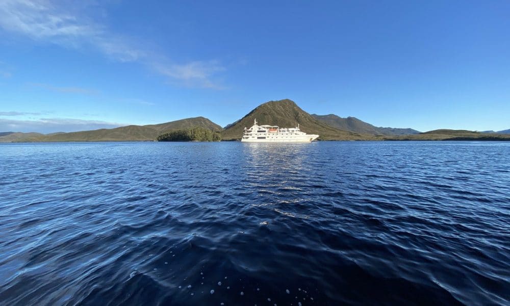 Coral Discoverer anchored at Port Davey