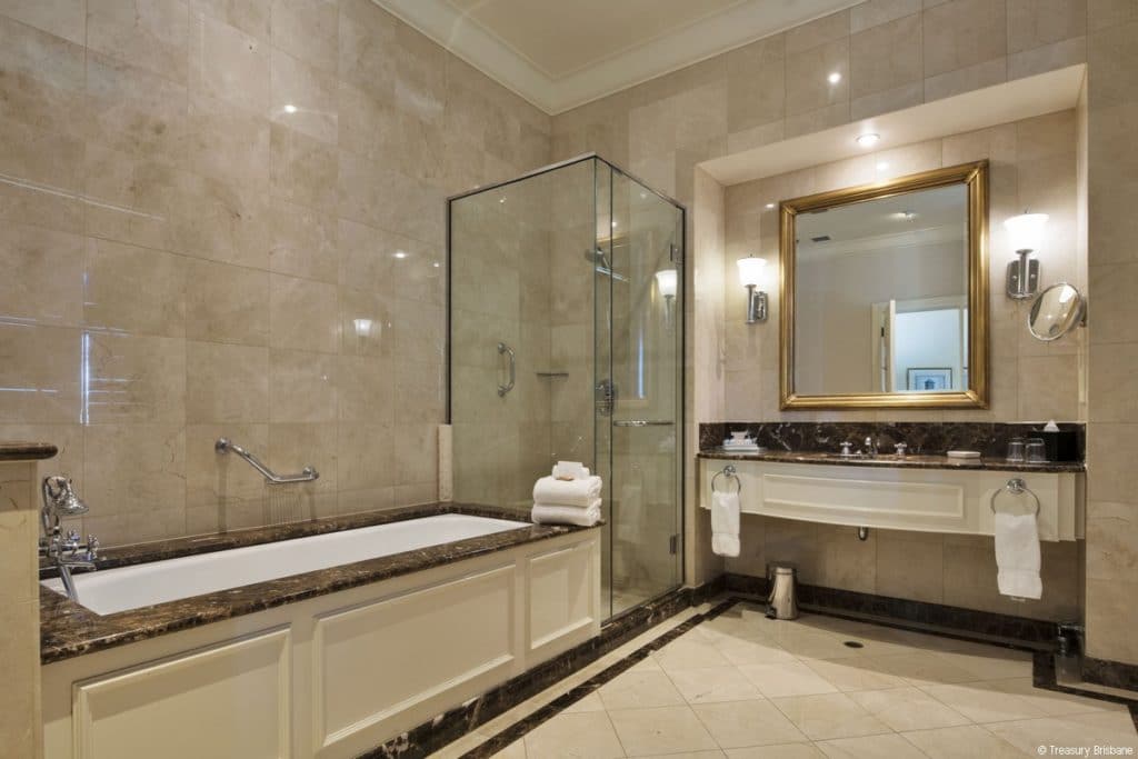 Marble bathroom at the Treasury Hotel