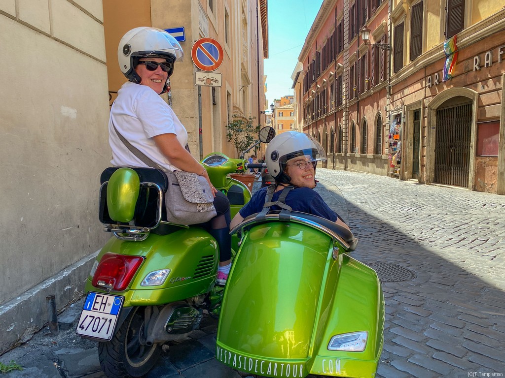 Siting pretty in our green Vespa