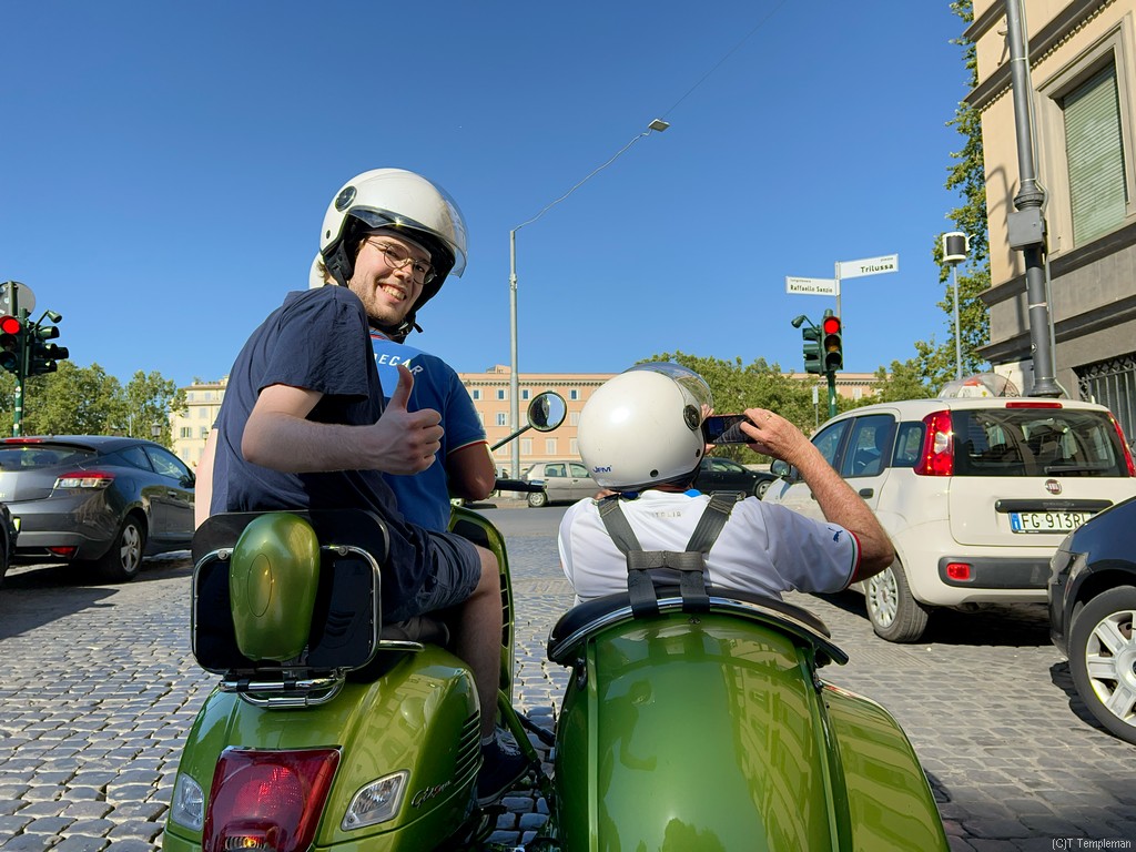 Big Thumbs up for our cool ride on a Vespa