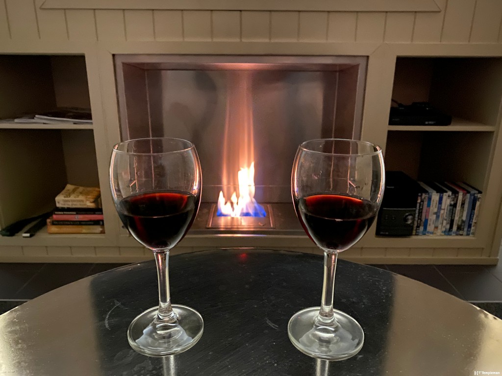 Wine in front of the fire