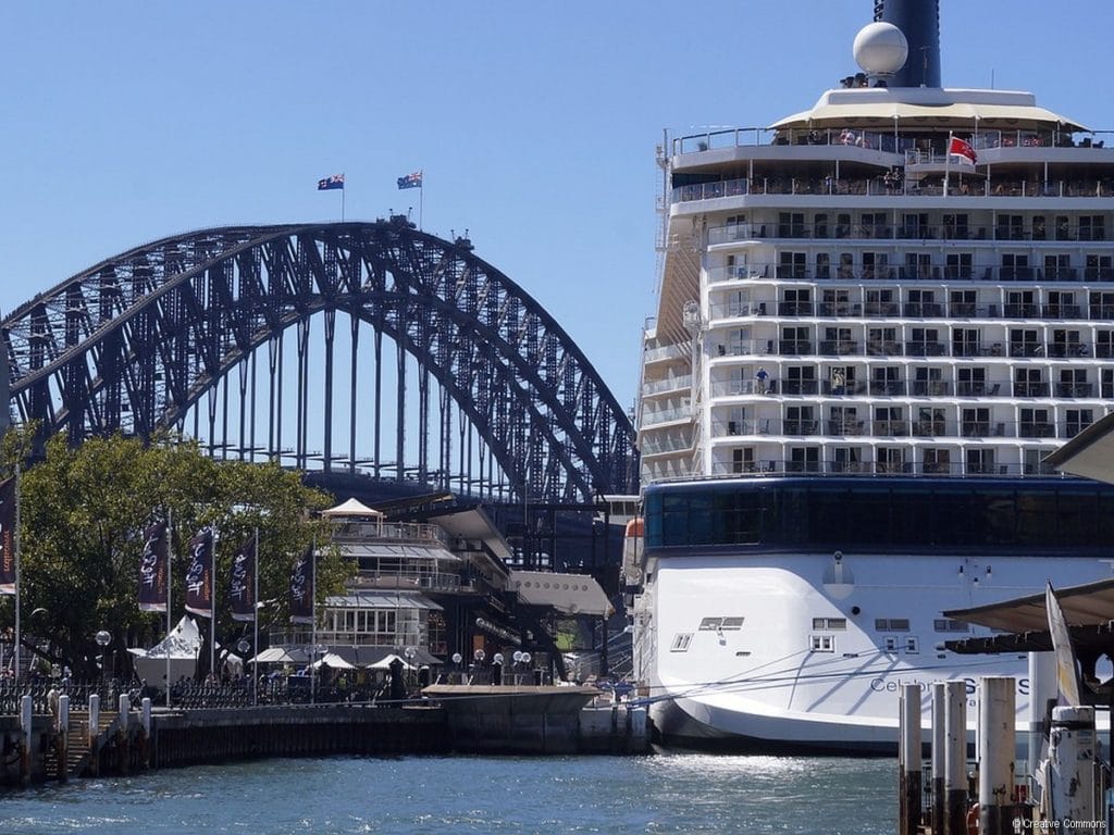 Cruise ship next to Sydney Harbour Bridge